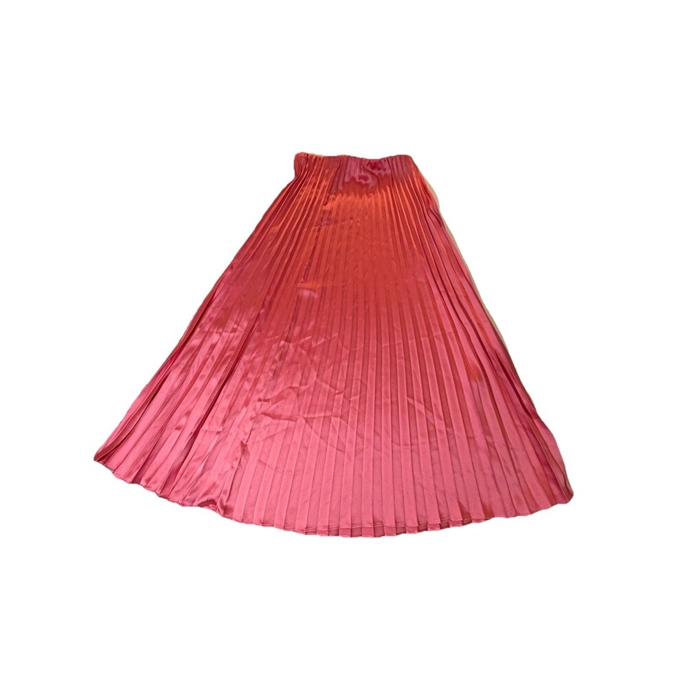 ON 34TH Pink Pleated Midi Skirt Women’s XS Satin A-Line Pull On - Picture 2 of 6